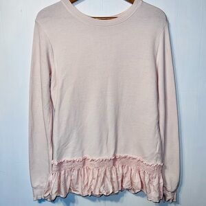 Clu Soft Pink Feminine Ruffled Hem Soft Girl Lightweight Preppy Sweatshirt USA S